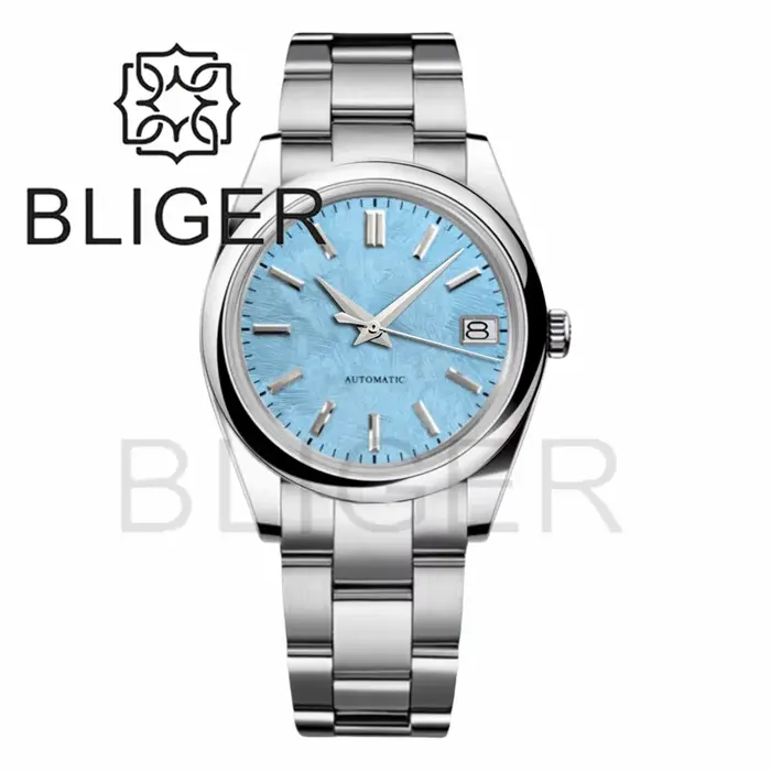 BLIGER 36mm39mm logo personnalisé cadran vert montre Sakura rose glace bleu Texture