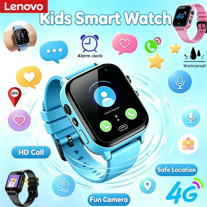 Montre connectée pour enfants Lenovo Electroni avec caméra, GPS 5G, carte SIM, appel SOS, étanche, cadeau pour garçon ou fille