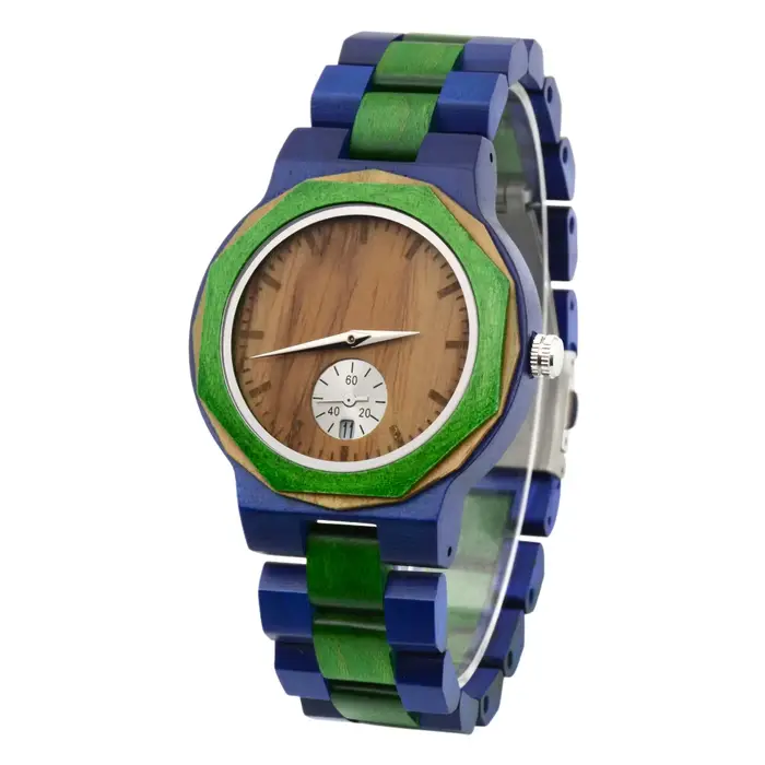 Montre bracelet homme légère en bois style quotidien tendance cadran rond double affichage heure boucle pliable montre artisanale en bois