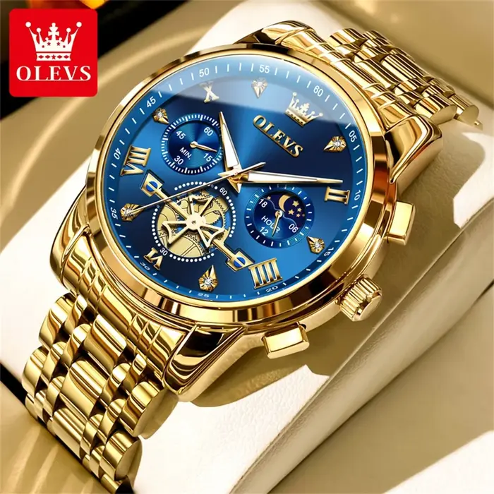 OLEVS montre à Quartz originale pour hommes à la mode squelette volant conception étanche 24 heures Phase de lune