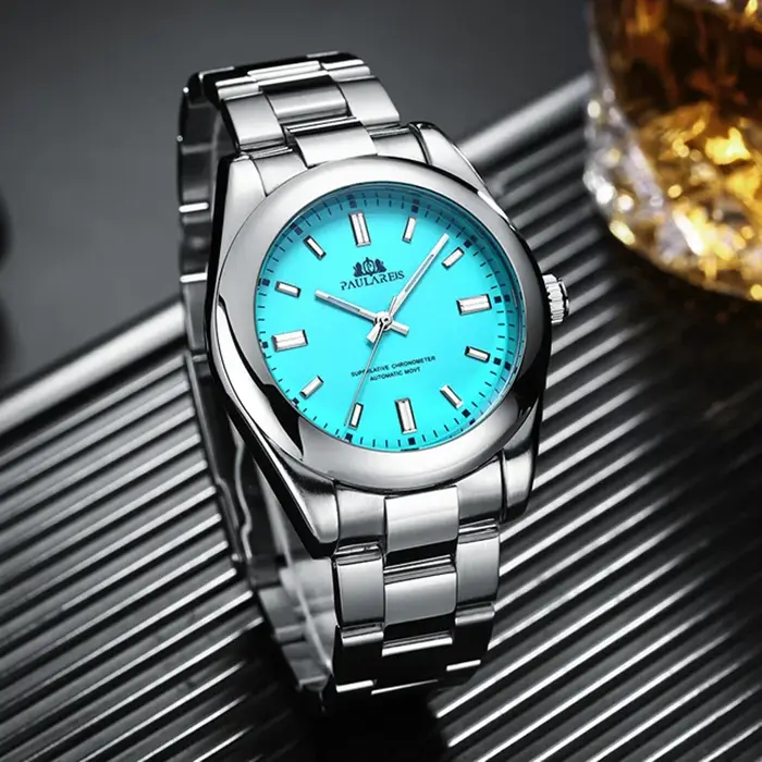 Montres automatiques pour hommes mécanique auto vent acier inoxydable luxe rouge jaune bleu vert arc-en-ciel 41mm Reloj Hombre Baratos