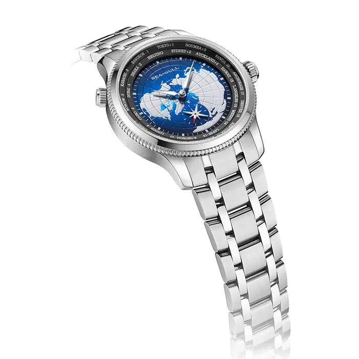 Mouette heure mondiale hommes montre GMT Zone terre carte
