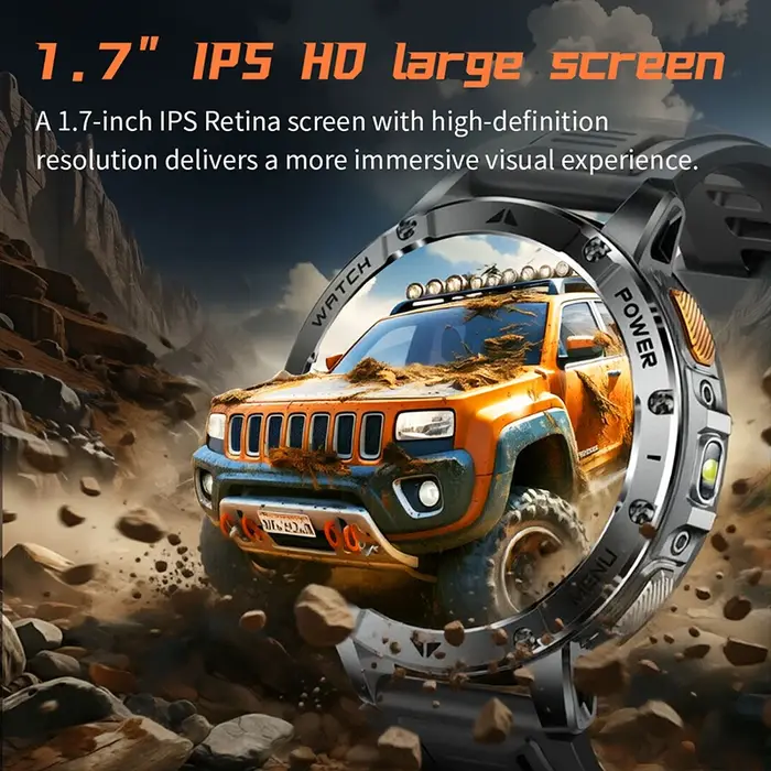 Montre connectée avec écran IPS de 1,7 pouces, batterie de 1400 mAh, étanche IPX8, plus de 120 modes sportifs, SOS, appel LED BT, moniteur de fréquence cardiaque, pour hommes et femmes