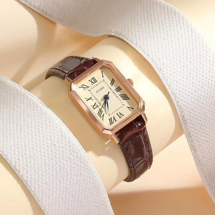 Montre à quartz rectangulaire pour femmes et filles, montre-bracelet en cuir PU, mode décontractée,