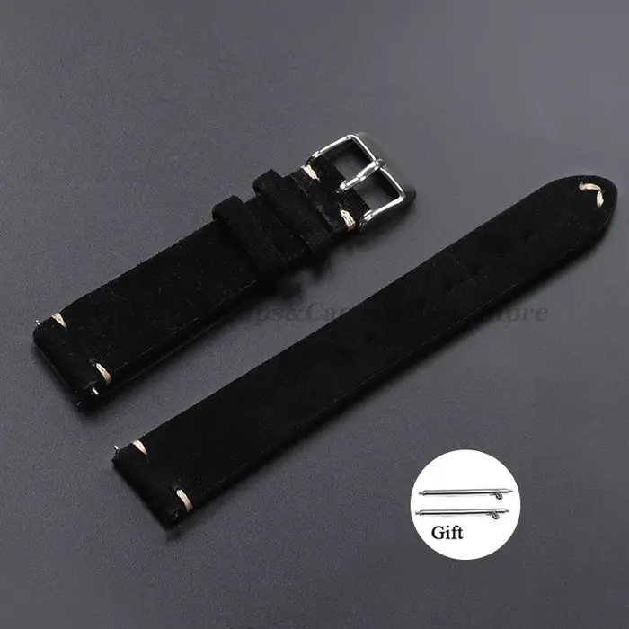 Bracelet de montre en cuir suédé véritable vintage, bracelet fait main, bracelet de montre à dégagem