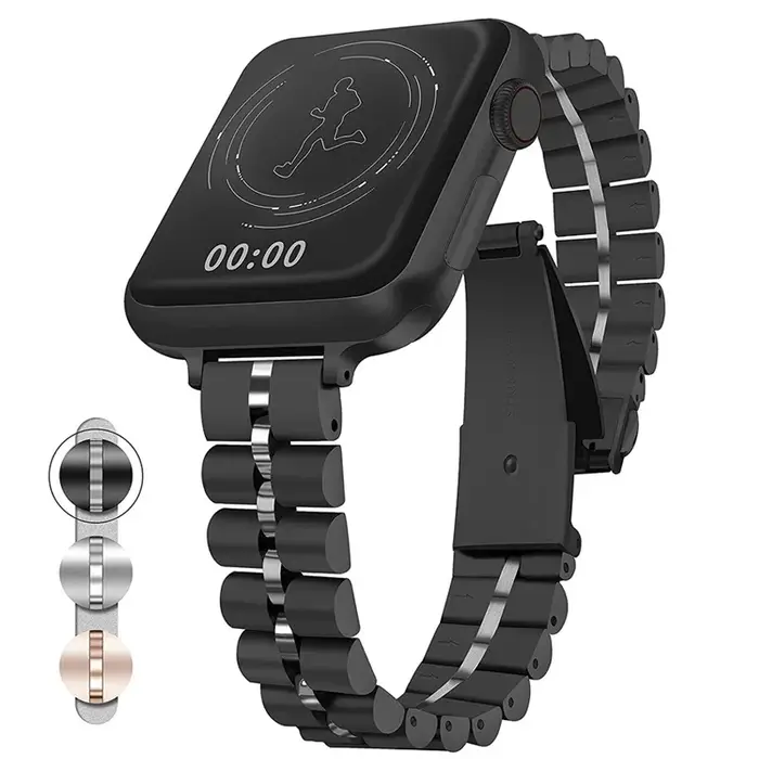 Bracelet pour Apple Watch 7 6 SE en acier inoxydable, trois perles demi-cercle 14mm, bracelet Apple pour iWatch série 5 4 3 2 UTHAI G11