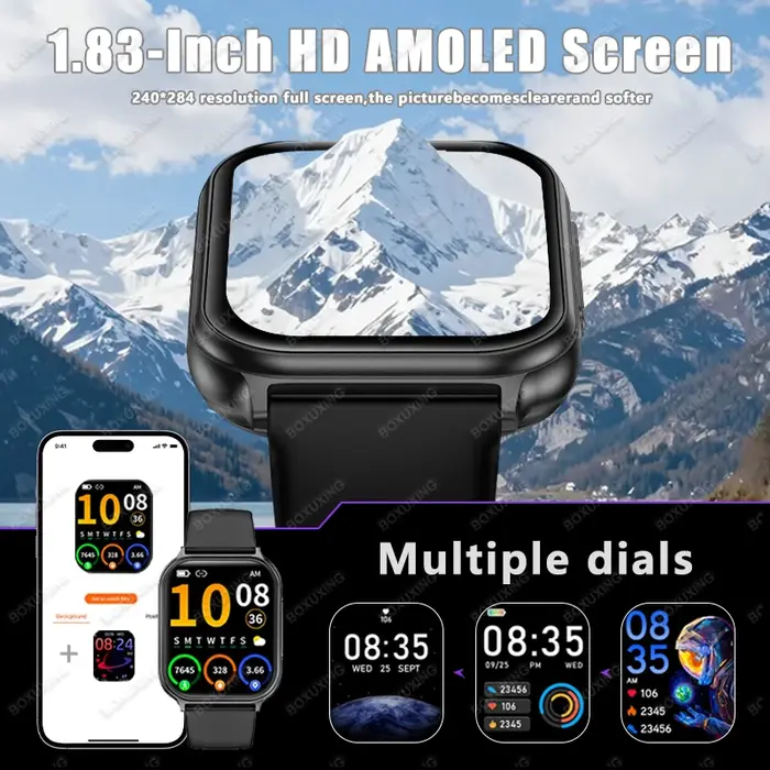 Montre connectée de sport en plein air, écran AMOLED HD de 1.83 pouces, fréquence cardiaque, suivi GPS, étanchéité IP68, appels Bluetooth, pour hommes et femmes
