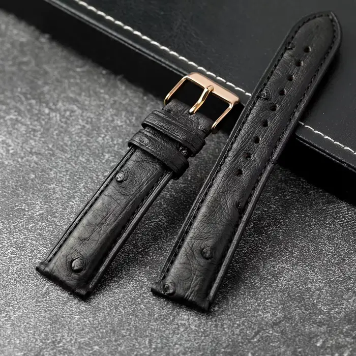 Bracelet de montre en cuir d'autruche sud-africain fait à la main 18 19 20 21 22MM