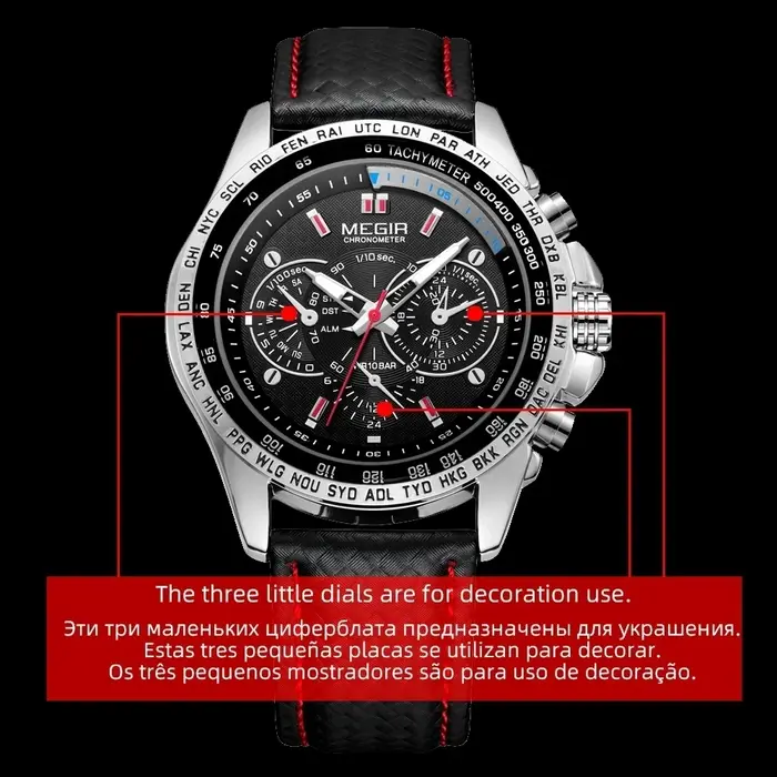Montre à quartz pour homme MEGIR 1010 avec bracelet en cuir