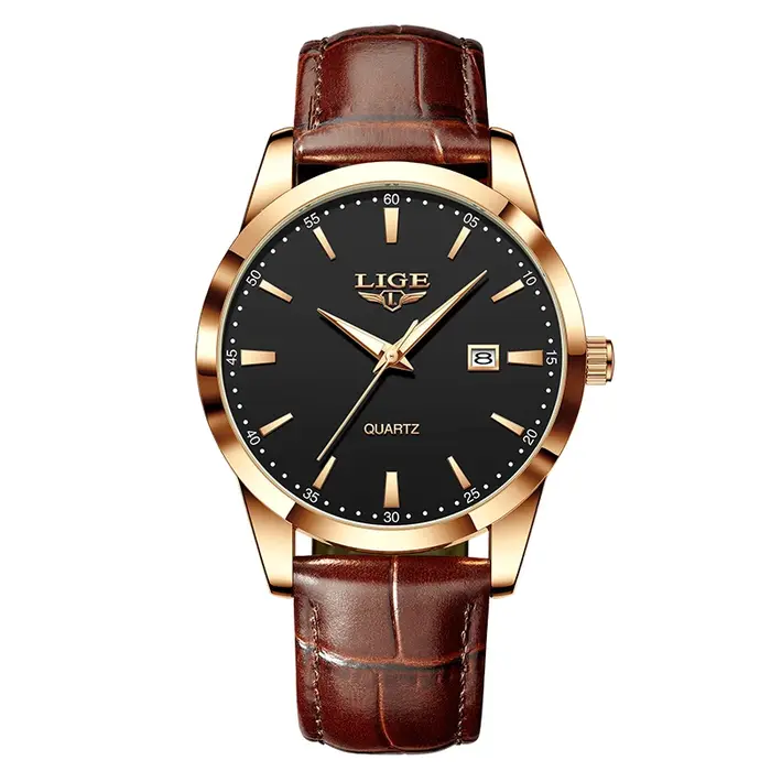 Relogios Masculino LIGE Top marque de luxe montre en cuir noir pour hommes mode militaire sport étanche montre-bracelet