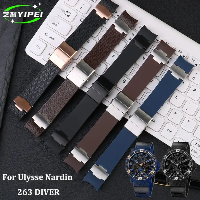 Pour Ulysse Nardin 263 DIVER bracelet de montre en caoutchouc à extrémité incurvée