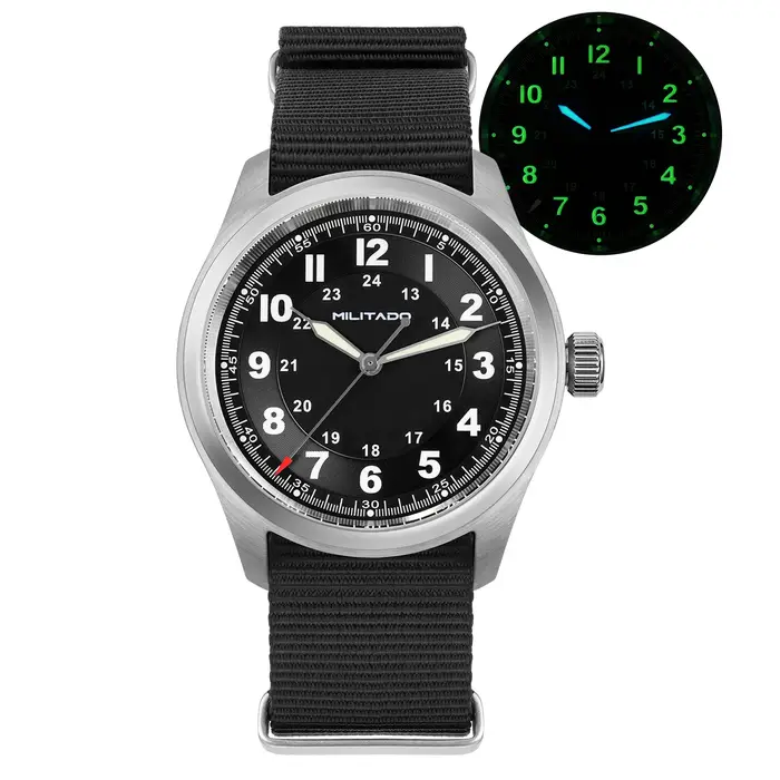 Militado ML08 montre à Quartz VH31 mouvement bande d'acier saphir cristal