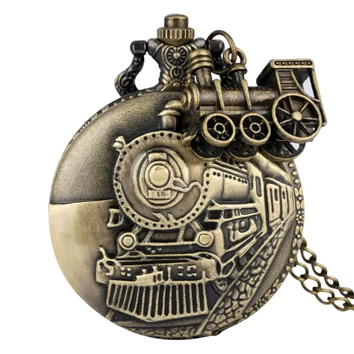 Montre de poche à Quartz avec Train Steampunk classique Vintage