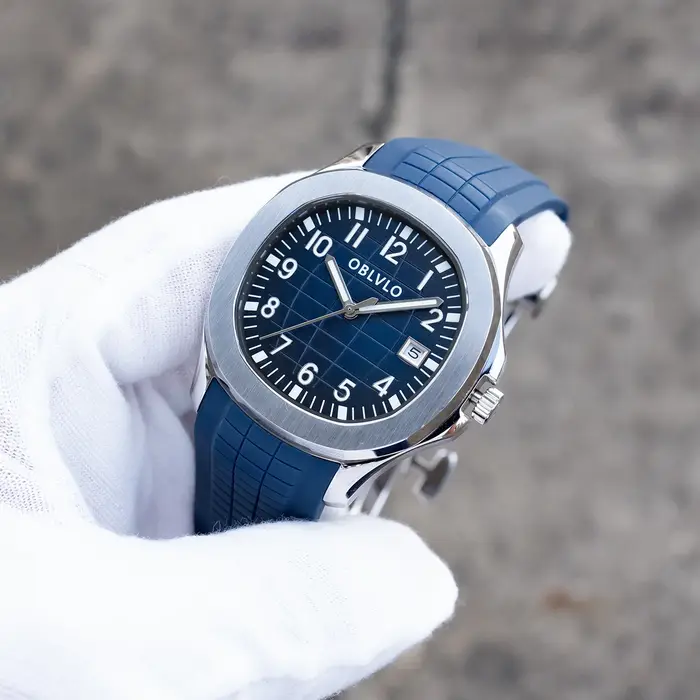 OBLVLO – montre mécanique automatique de Sport de styliste, cadran Brlue avec Date, bracelet en caoutchouc lumineux, montres décontractées FM-SL