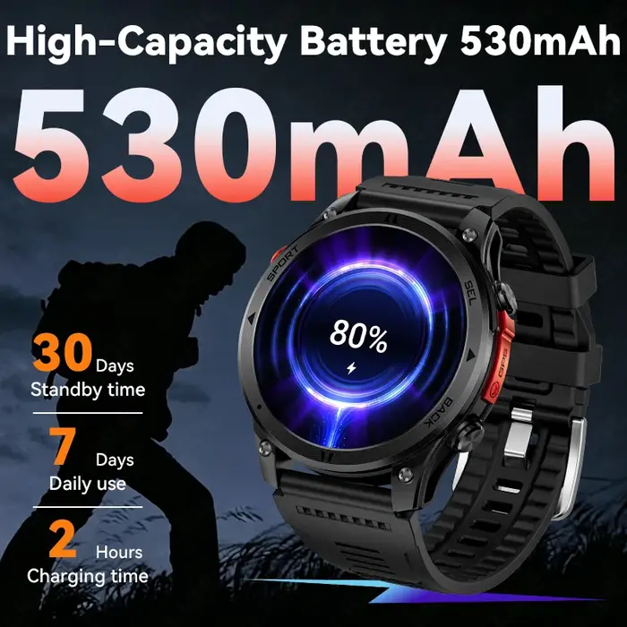 Montre connectée GPS pour l'extérieur, navigation par trajectoire, écran HD 1,46 pouces, plus de 100 modes sportifs, étanche IP68, 530 mAh, boussole pour Android iOS
