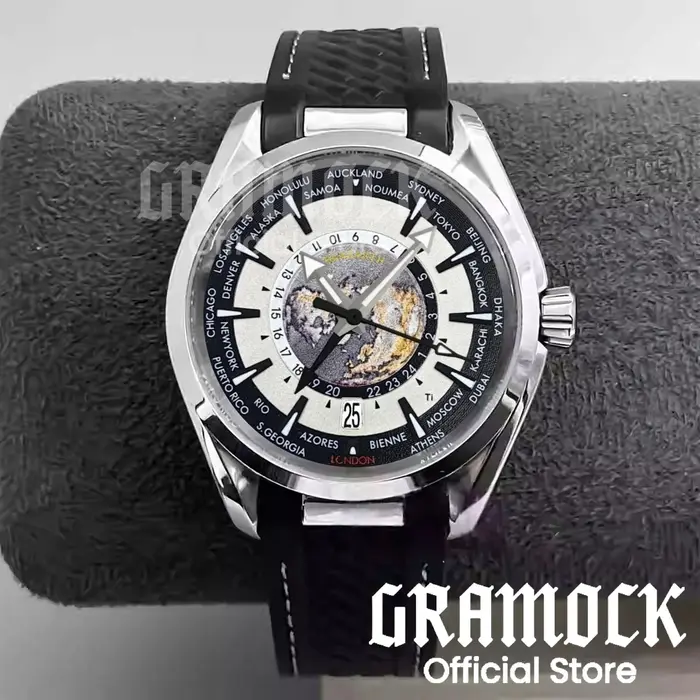 Gramock 40mm heure mondiale GMT Zone carte hommes 6 heures Date montre automatique NH34A mécanique plongée montre-bracelet en acier/caoutchouc bracelet