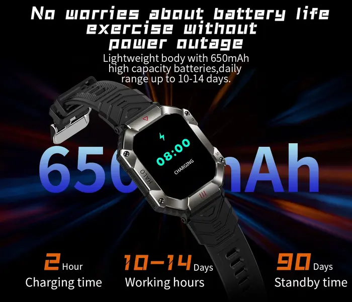 Montre intelligente extérieure cadre métallique militaire appels Bluetooth 2.0 "HD longue durée étanche 100 sport boussole de fréquence cardiaque KR80 HRBO