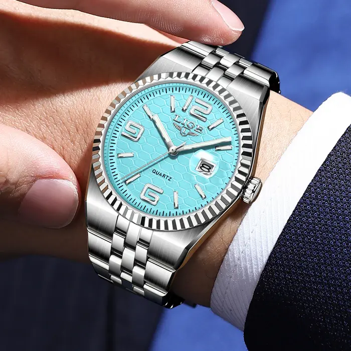 Montres pour hommes LIGE, cadran en nid d'abeille bleu Tiffany, montre-bracelet à quartz, lumineuse, étanche 3ATM, montres d'affaires pour homme, Relogio Clock