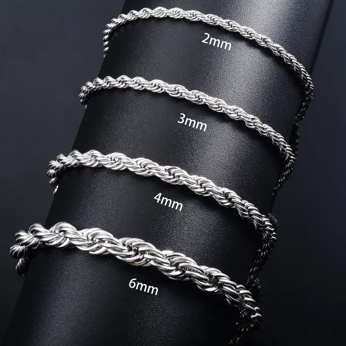 Bracelet chaîne en corde d'acier inoxydable pour hommes et femmes, couleur or/argent, cheville de pi