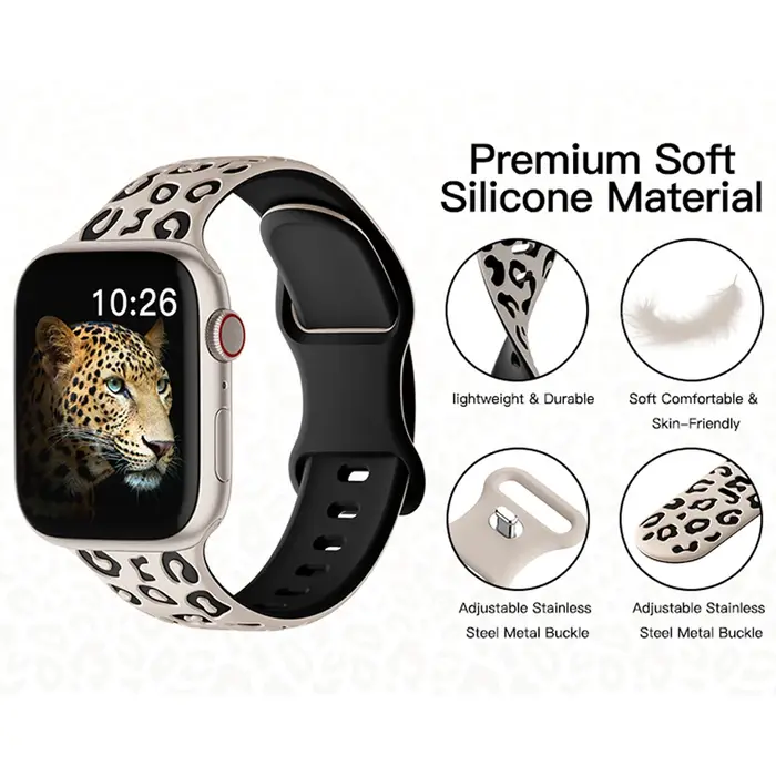 Bracelet léopard gravé pour Apple Watch Ultra2 3 bandes 49mm 44 41 40 45 38mm