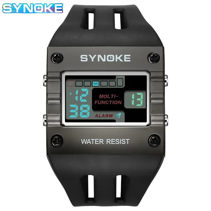 SYNOKE montre numérique montre en plein air nouvelle couleur tendance hommes sport montre électronique étanche nuit lueur grand écran carré étudiant