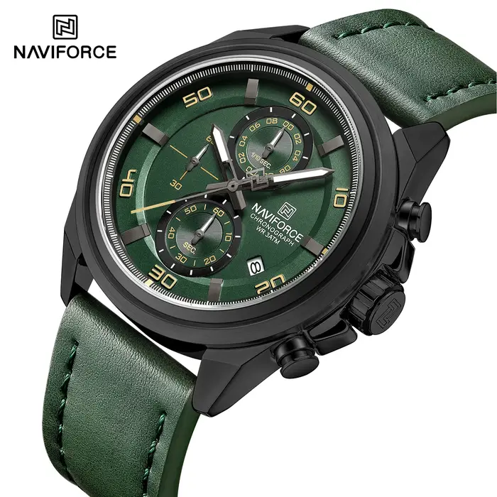 NAVIFORCE marque montres pour hommes bracelet en cuir véritable chronographe Quartz affichage de la Date montre-bracelet Sport étanche mâle cadeau horloge