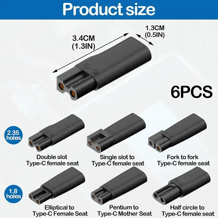 Adaptateur de chargeur USB de remplacement de type C Brangdy 6 pièces, adapté à tous les types de to