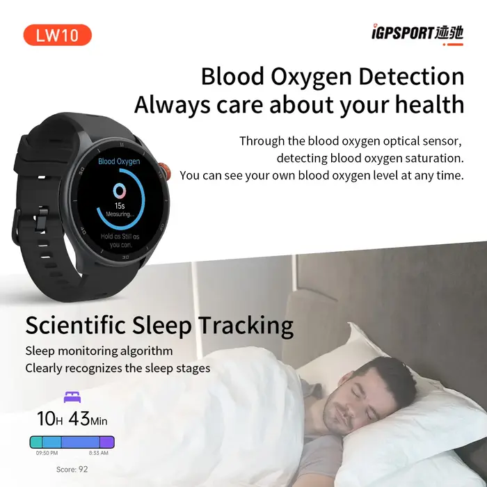 Montre connectée iGPSPORT LW10 1,43" AMOLED avec suivi GPS GNSS, plus de 50 modes sportifs, moniteur de fréquence cardiaque/SpO2, appels Bluetooth pour la course à pied, etc.