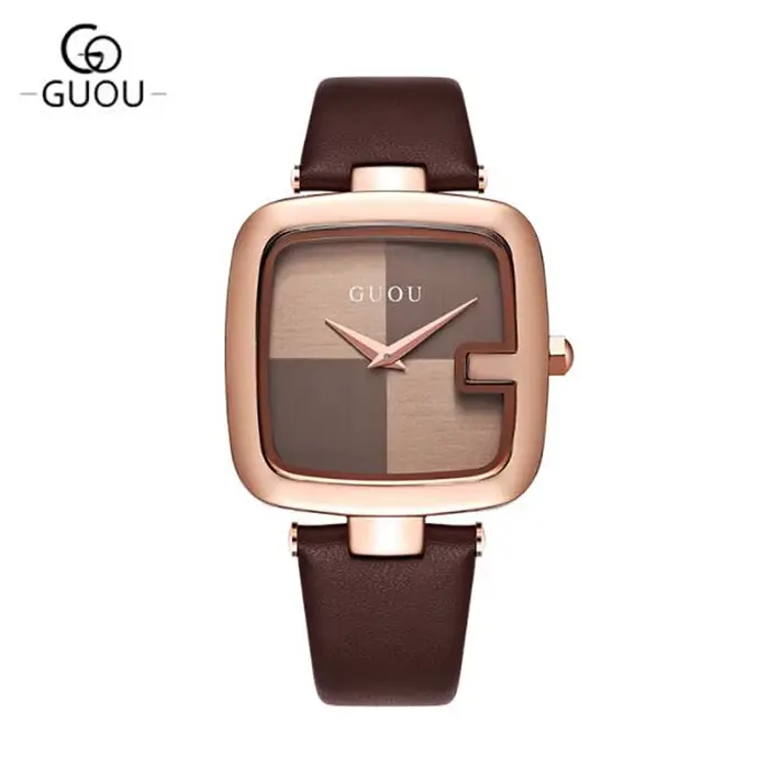 Guou – montres Zegarek Damski pour femmes, Bracelet en cuir, horloge Saati, marque de luxe, nouvelle collection 2020