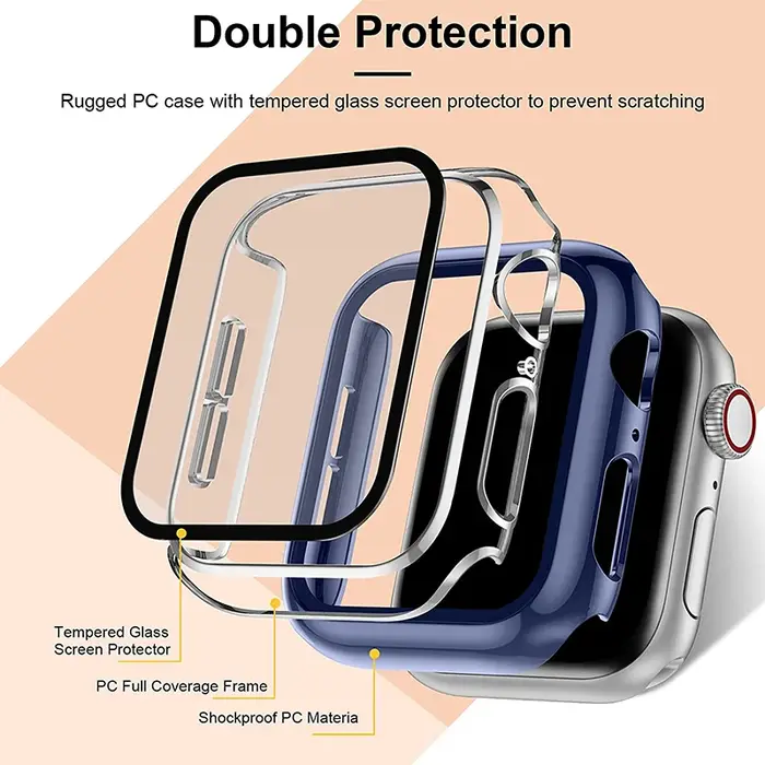 Verre trempé + coque pour Apple Watch 11/10/9/8/7/6/5/4/3/2/1