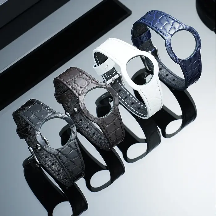 Bracelet de montre en cuir de crocodile avec boucle en acier argenté