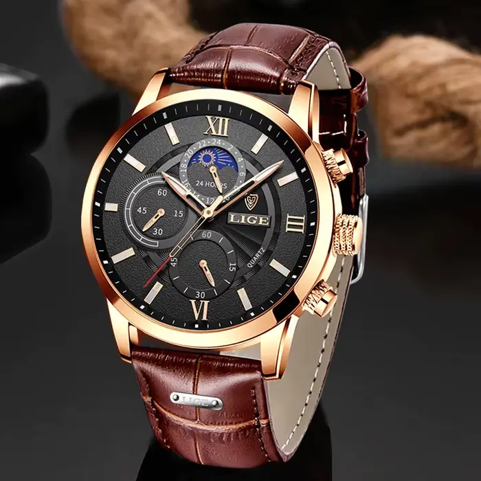 Nouvelles Montres Hommes 2026 LIGE – Montre Décontractée de Luxe en Cuir à Quartz