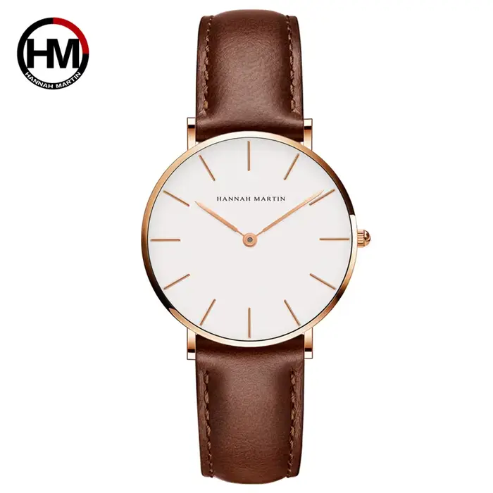 HANNAH MARTIN Top marque femmes montres étanches 36mm mode luxe Ultra mince en cuir créatif or Rose