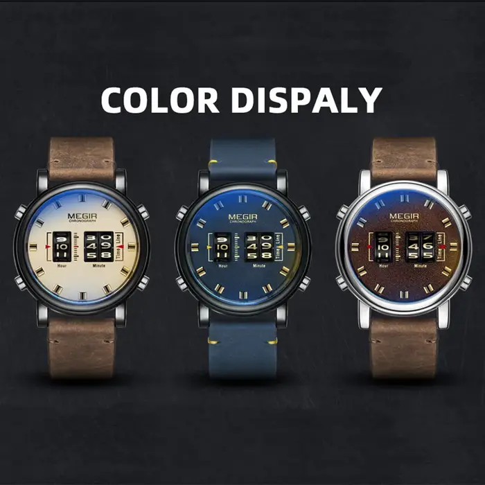 MEGIR marque de luxe hommes Sport montres décontractées bracelet en cuir numérique rouleau pointeur Quartz montre-bracelet horloge Relogio Masculino 2137