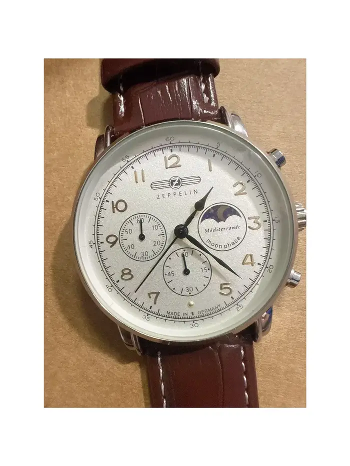 Montre Zeppelin New Moon Phase Airship pour homme, montre à quartz décontractée, bracelet rétro, mon