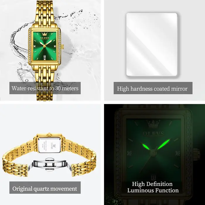 OLEVS femmes montres mode doré vert inoxydable tache acier dames montre étanche Quartz montre-bracelet romantique petite amie cadeau