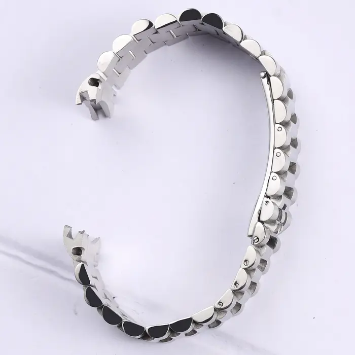 Bracelet de montre en acier inoxydable massif argenté et doré de 13