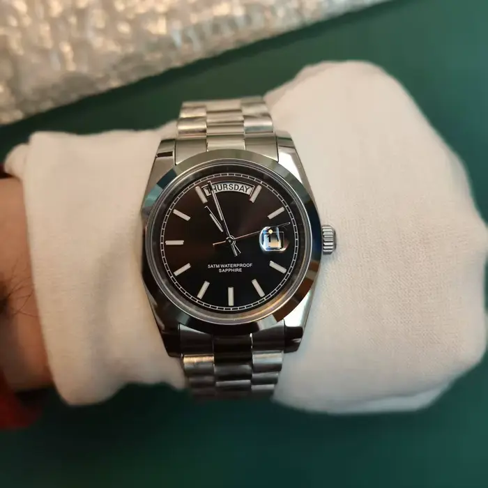Montre pour hommes de petite taille verre saphir acier inoxydable natation 50M étanche affaires battre mouvement à Quartz DD36MM montre-bracelet