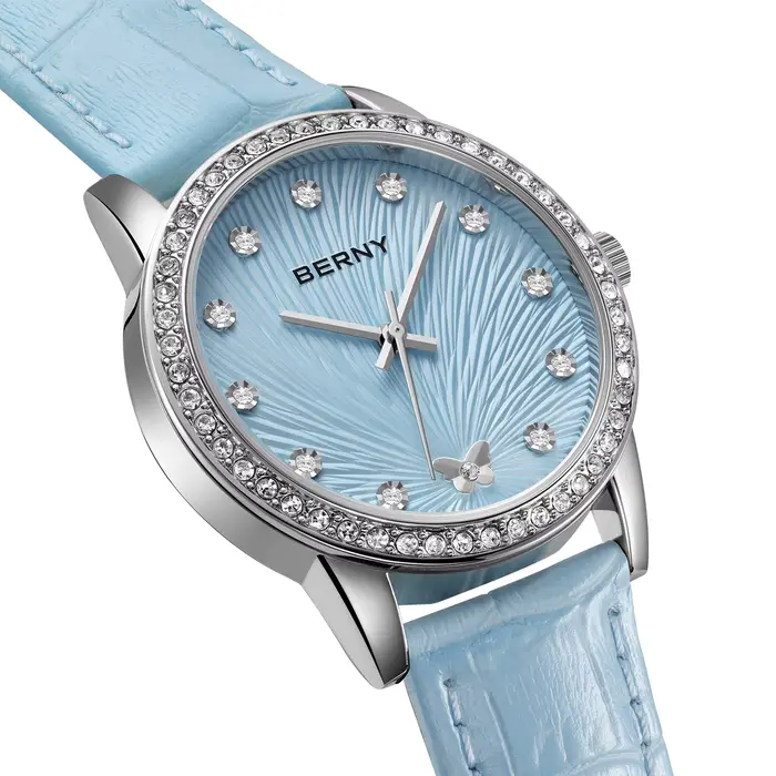 Montres BERNY pour femmes, montres à quartz élégantes et luxueuses pour femmes, bracelet en cuir, montre de mode pour filles, montre de bureau quotidienne