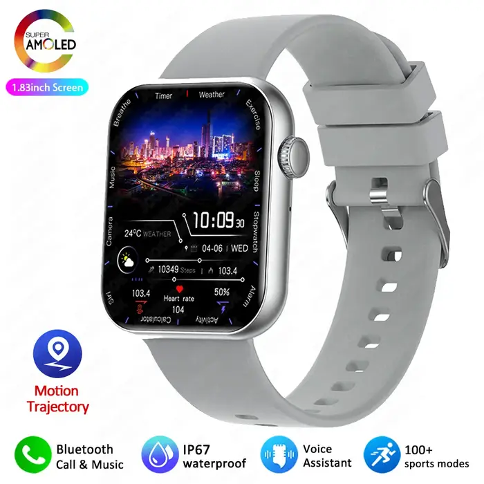 2025 montre intelligente 1.90 "écran HD Bluetooth appel surveillance de la fréquence cardiaque plus de 120 Modes sportifs étanche pour hommes femme Smartwatch cadeau