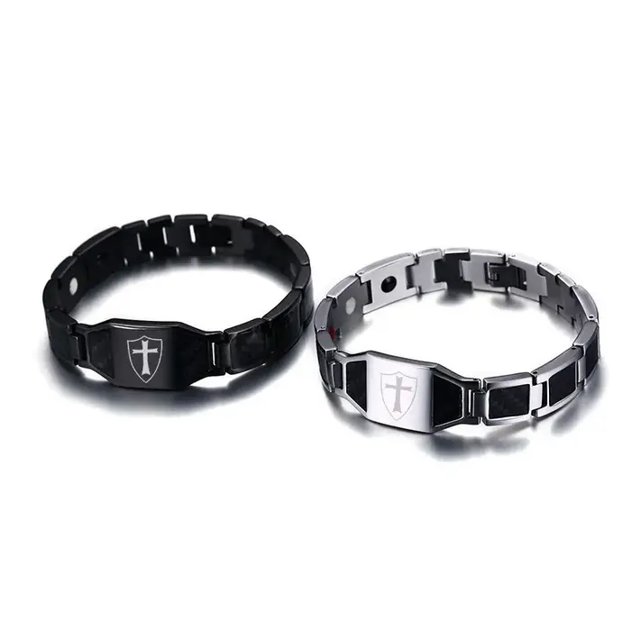 Mn-Bracelets en Fibre de Carbone pour Homme, Bouclier des Templiers, Thérapie de la Foi Croisée