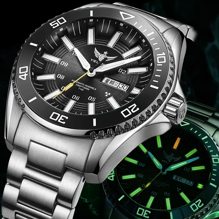 YELANG – montre militaire pour homme, accessoire de Sport, de plongée, de luxe, automatique, mécanique, saphir lumineux, étanche à 300M, 44MM