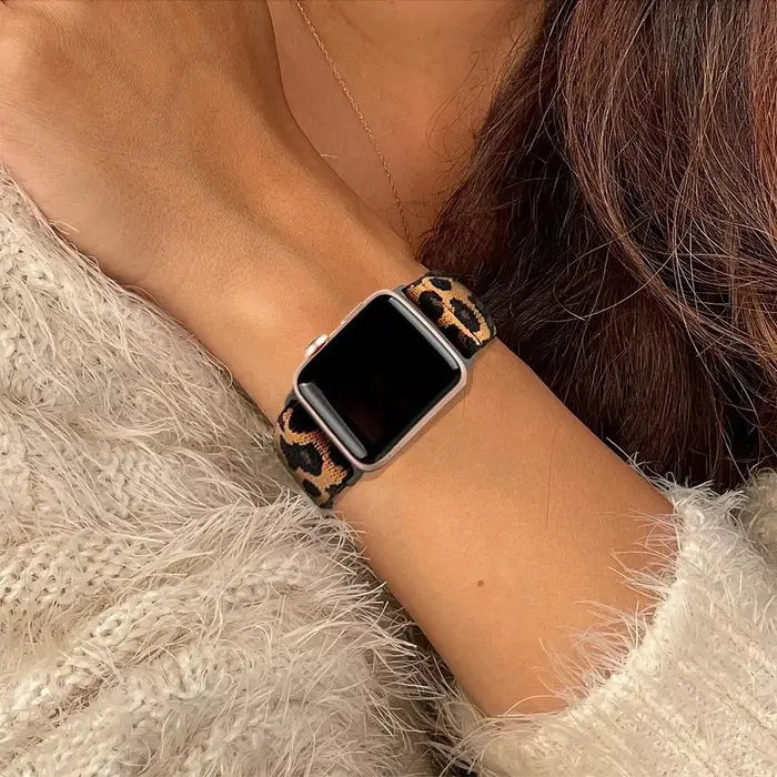 Bracelet en nylon élastique léopard + étui pour Apple Watch 10 11 42 mm 46 mm 40 mm 41 mm 45 mm 44 mm Bracelet pour femmes iWatch série 9 se 6 7 8 5 4