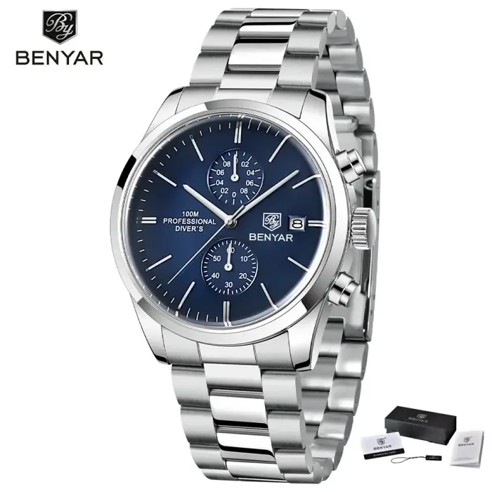 BENYAR 5187 classique Simple montre à Quartz pour hommes marque de luxe 100M étanche calendrier militaire sport chronographe bracelet en cuir