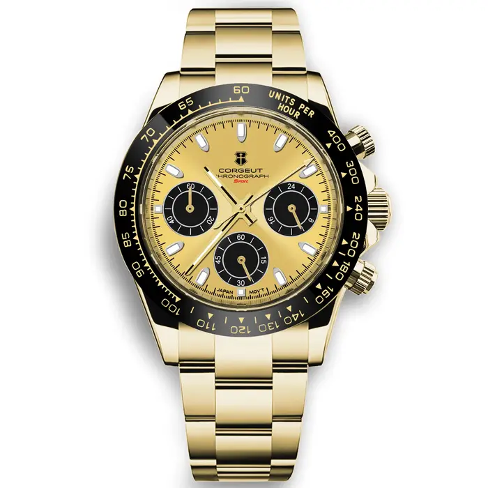 Montres pour hommes de luxe CORGEUT 39 mm avec mouvement VK63, sport, date automatique 24 heures, montre à quartz, acier inoxydable, étanche