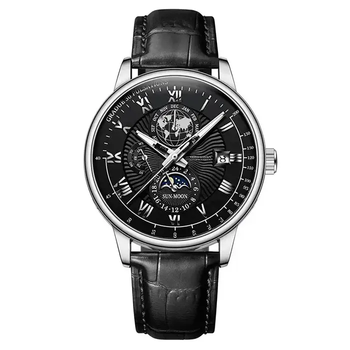2025 montre pour hommes chronographe Phase de lune motif lumineux haut de gamme Sport homme montre-bracelet en cuir