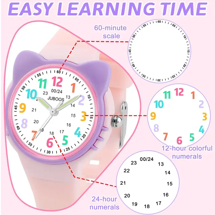 Montre analogique pour enfants, garçons et filles, tout-petits de 3 à 12 ans, pour apprendre l'heure, étanche 3ATM, montre à quartz pour enfants avec affichage facile à lire.