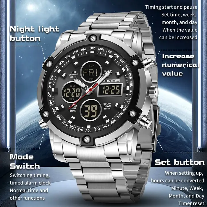 Montre-bracelet numérique classique pour homme SANDA