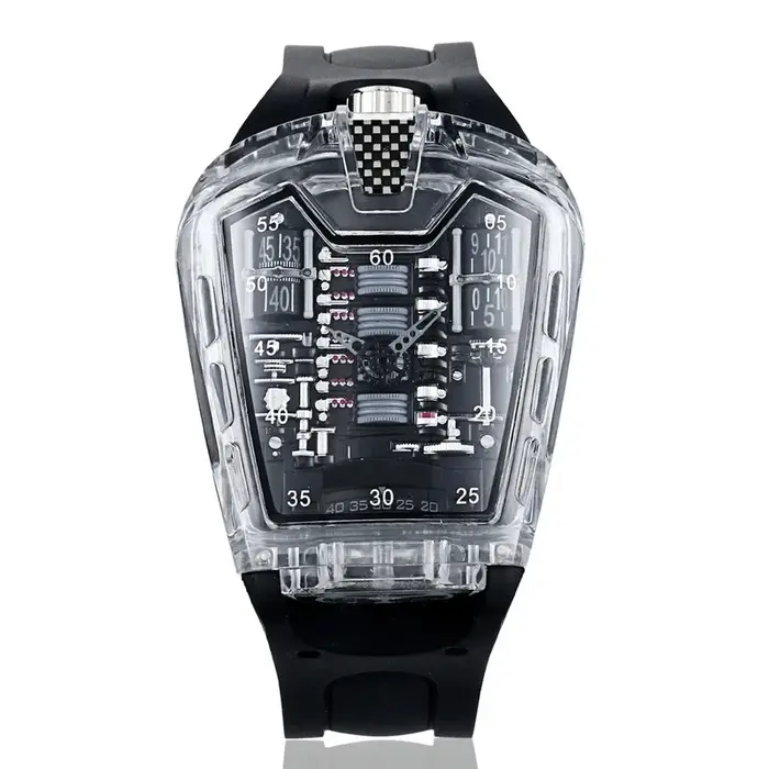 Nouvelle montre de sport pour poignet, boîtier en résine transparente, design squelette creux, tendance mode, unisexe, pour homme, montre quotidienne.