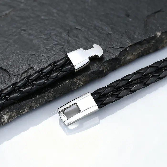 Bracelet en cuir noir d'éléphant Vintage pour hommes